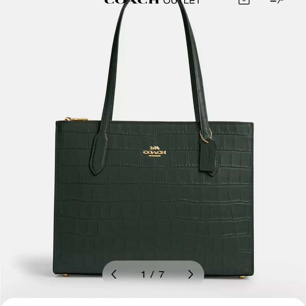 Coach Outlet Nina Zippered Tote in Gold Amazon Green Croc Embossed - Picture 9 of 14
